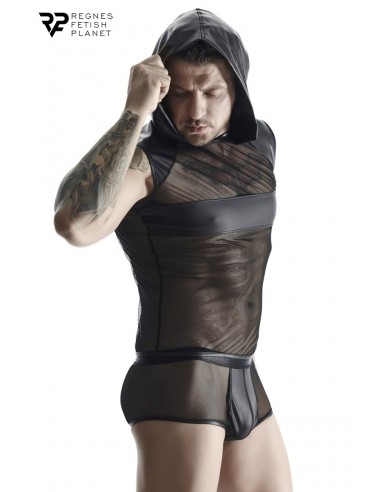  T-shirt à capuche wetlook et mesh - Regnes - Men Avenue - SexShop Gay