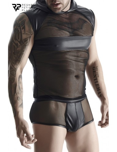  T-shirt à capuche wetlook et mesh - Regnes - Men Avenue - SexShop Gay