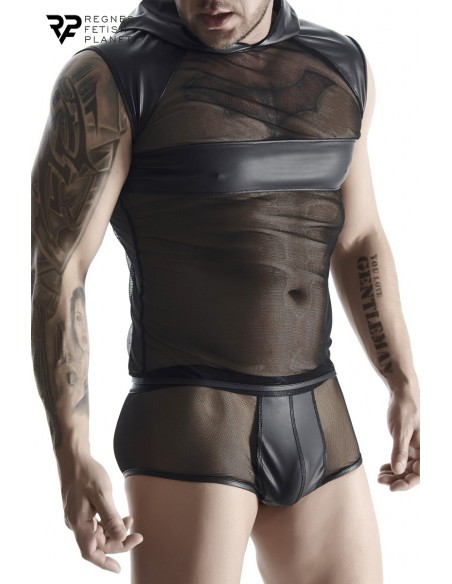  T-shirt à capuche wetlook et mesh - Regnes - Men Avenue - SexShop Gay