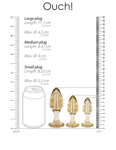  Set 3 plugs pailletés dorés en acrylique - Ouch! - Men Avenue - SexShop Gay
