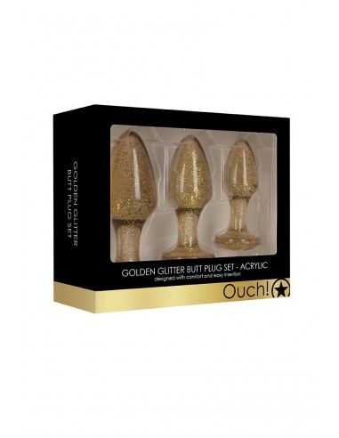  Set 3 plugs pailletés dorés en acrylique - Ouch! - Men Avenue - SexShop Gay