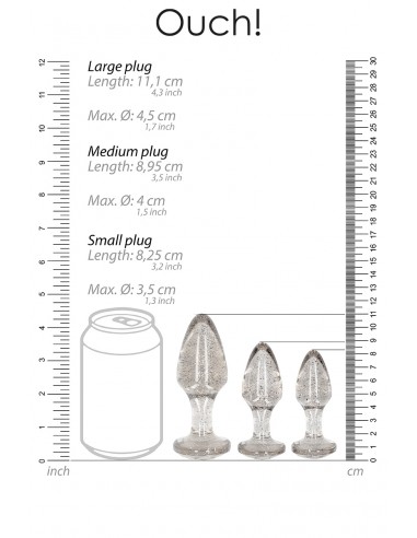  Set 3 plugs pailletés argentés en acrylique - Ouch! - Men Avenue - SexShop Gay