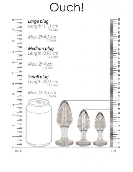  Set 3 plugs pailletés argentés en acrylique - Ouch! - Men Avenue - SexShop Gay