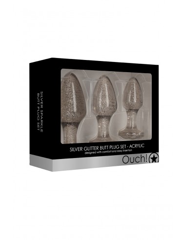 Set 3 plugs pailletés argentés en acrylique - Ouch! - Men Avenue - SexShop Gay