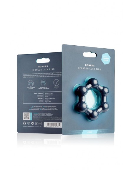  Cockring Hexagonal avec billes en acier - Boners - Men Avenue - SexShop Gay