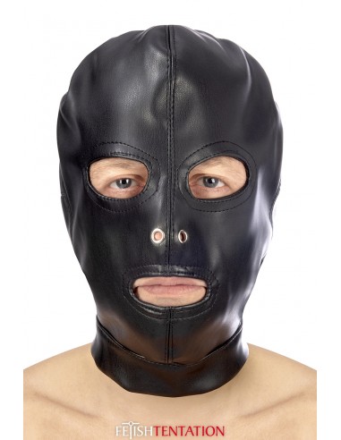  Cagoule BDSM 3 ouvertures en simili cuir - Fetish Tentation - Men Avenue - SexShop Gay