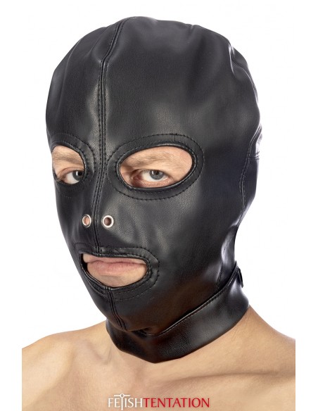  Cagoule BDSM 3 ouvertures en simili cuir - Fetish Tentation - Men Avenue - SexShop Gay
