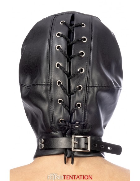  Cagoule simili cuir avec bandeau amovible - Fetish Tentation - Men Avenue - SexShop Gay