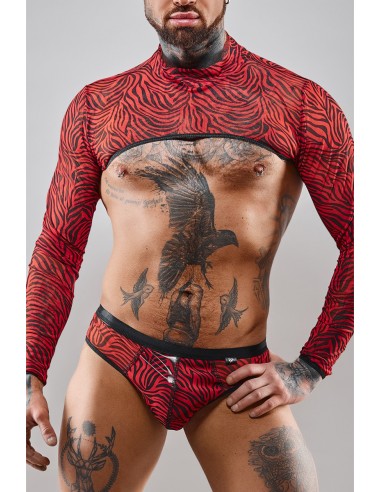  Crop top tulle zébré rouge et noir - Regnes - Men Avenue - SexShop Gay