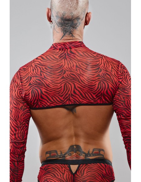  Crop top tulle zébré rouge et noir - Regnes - Men Avenue - SexShop Gay