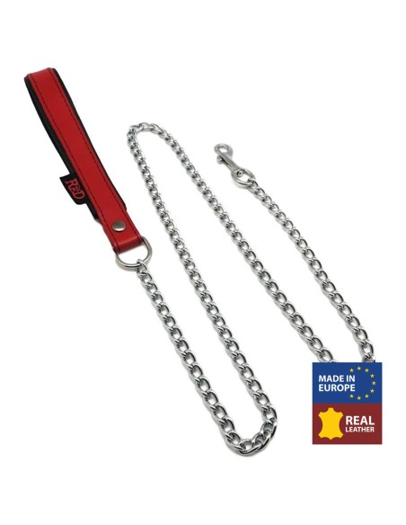 Laisse avec poignée en cuir 1m Rouge