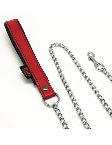 Laisse avec poignée en cuir 1m Rouge