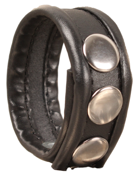 Cockring en cuir - Noir/Noir - 3 pressions