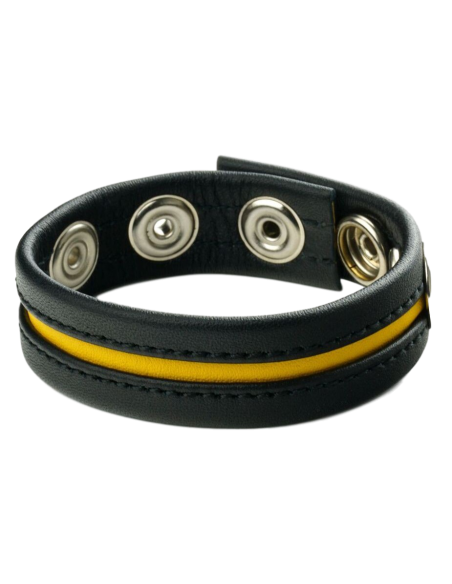 Cockring en cuir 3 pressions Noir-Jaune
