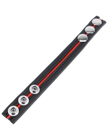 Cockring en cuir 3 Pressions Noir-Rouge