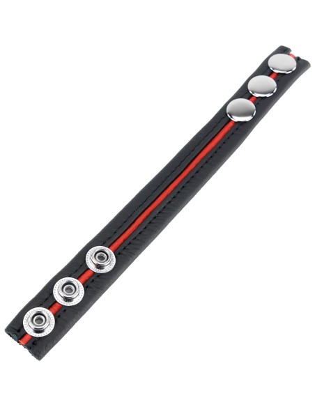 Cockring en cuir 3 Pressions Noir-Rouge