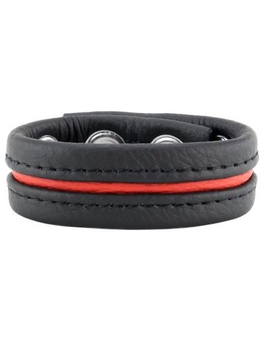 Cockring en cuir 3 Pressions Noir-Rouge