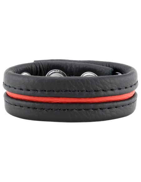 Cockring en cuir 3 Pressions Noir-Rouge