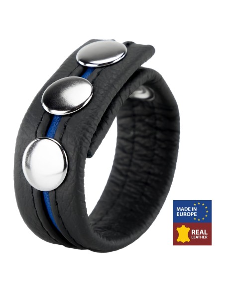 Cockring en cuir 3 Pressions Noir-Bleu