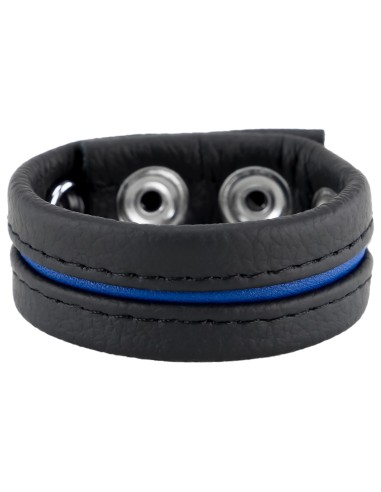 Cockring en cuir 3 Pressions Noir-Bleu