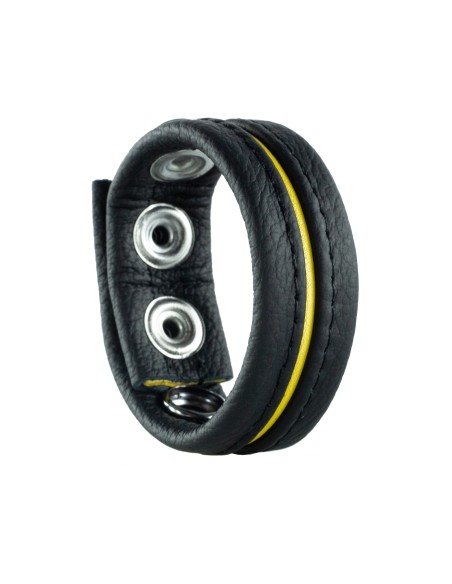 Cockring en cuir 3 Pressions Noir-Jaune