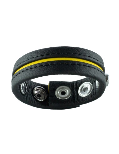 Cockring en cuir 3 Pressions Noir-Jaune