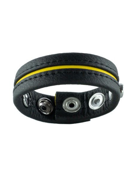 Cockring en cuir 3 Pressions Noir-Jaune