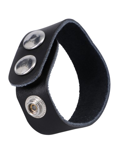 Cockring ajustable en cuir The Leather 3 Snap Noir