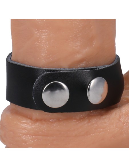 Cockring ajustable en cuir The Leather 3 Snap Noir