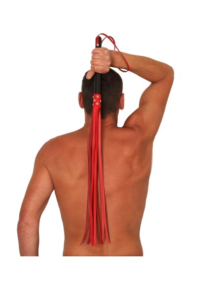 MARTINET BRINS EN CUIR ROUGE - 78cm - MANCHE EN BOIS