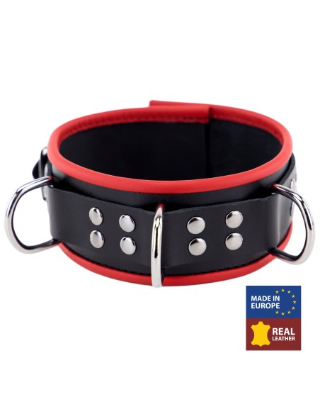 Collier en cuir avec 3 Anneaux D Rouge