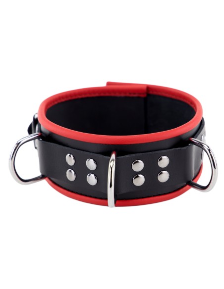 Collier en cuir avec 3 Anneaux D Rouge