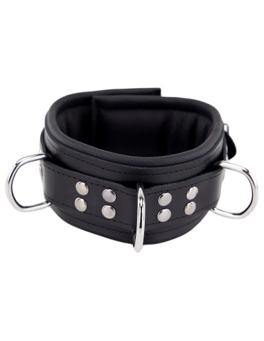 Collier rembourré en cuir avec Anneaux D Noir