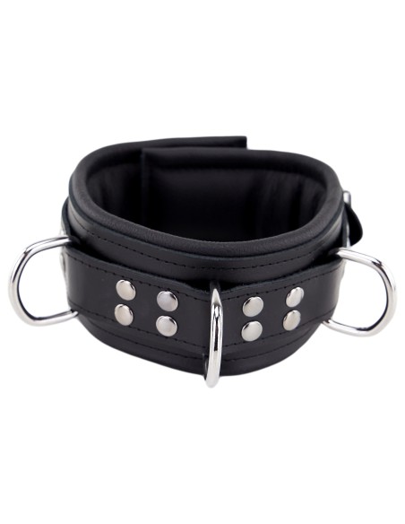 Collier rembourré en cuir avec Anneaux D Noir