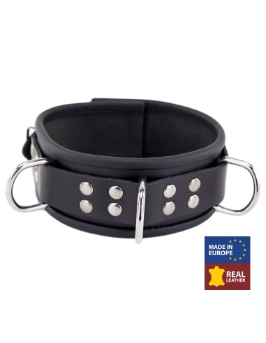 Collier en cuir 3 anneaux D Noir