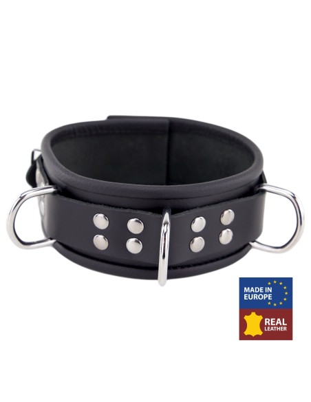 Collier en cuir 3 anneaux D Noir