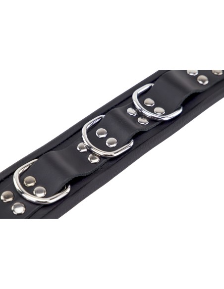 Collier en cuir 3 anneaux D Noir