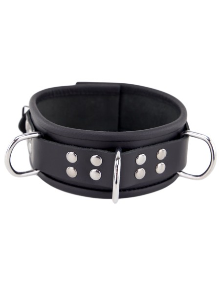 Collier en cuir 3 anneaux D Noir