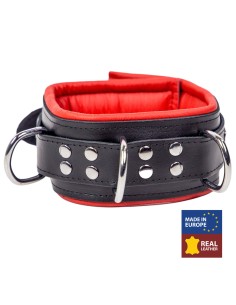 Collier en cuir rembourré avec 3 anneaux D Rouge 2