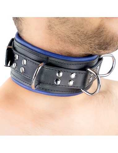 Collier rembourré en cuir 3 Anneaux D Bleu