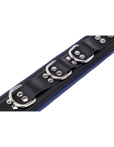 Collier rembourré en cuir 3 Anneaux D Bleu