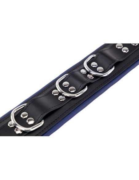 Collier rembourré en cuir 3 Anneaux D Bleu