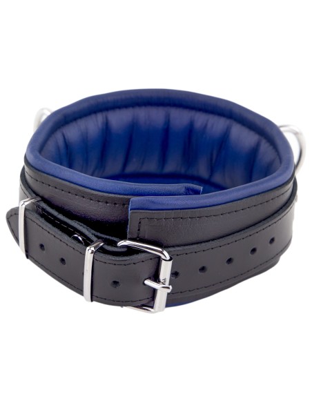 Collier rembourré en cuir 3 Anneaux D Bleu