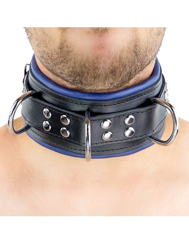 Collier rembourré en cuir 3 Anneaux D Bleu