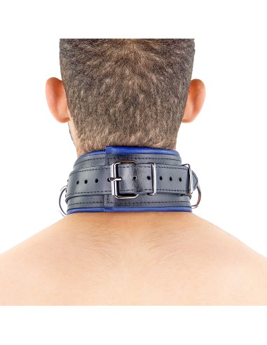 Collier rembourré en cuir 3 Anneaux D Bleu