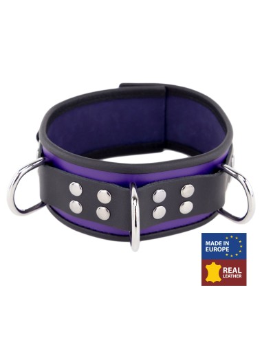 Collier en cuir 3 Anneaux D Violet-Noir