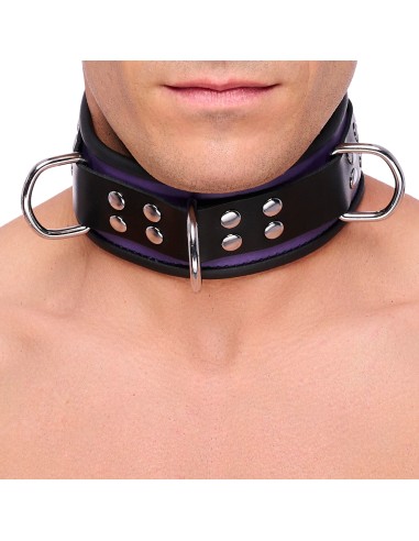 Collier en cuir 3 Anneaux D Violet-Noir