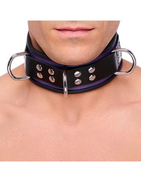 Collier en cuir 3 Anneaux D Violet-Noir