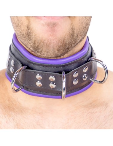 Collier rembourré en cuir 3 Anneaux D Violet
