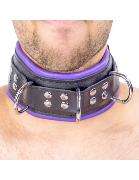 Collier rembourré en cuir 3 Anneaux D Violet